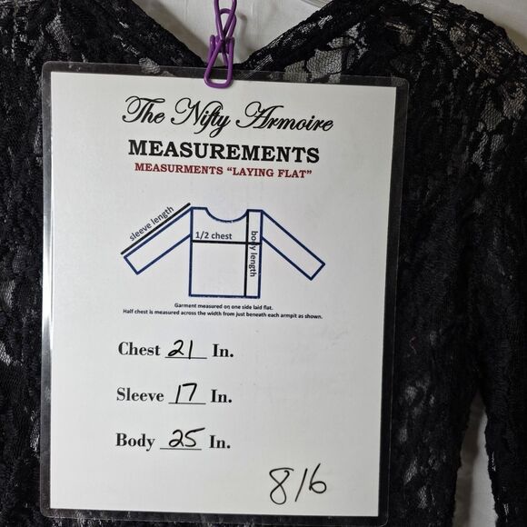 Nicole Miller Black Lace Sheer Top M Whimsygoth Fairy Goth Vintage 90s Blouse - Picture 3 of 6